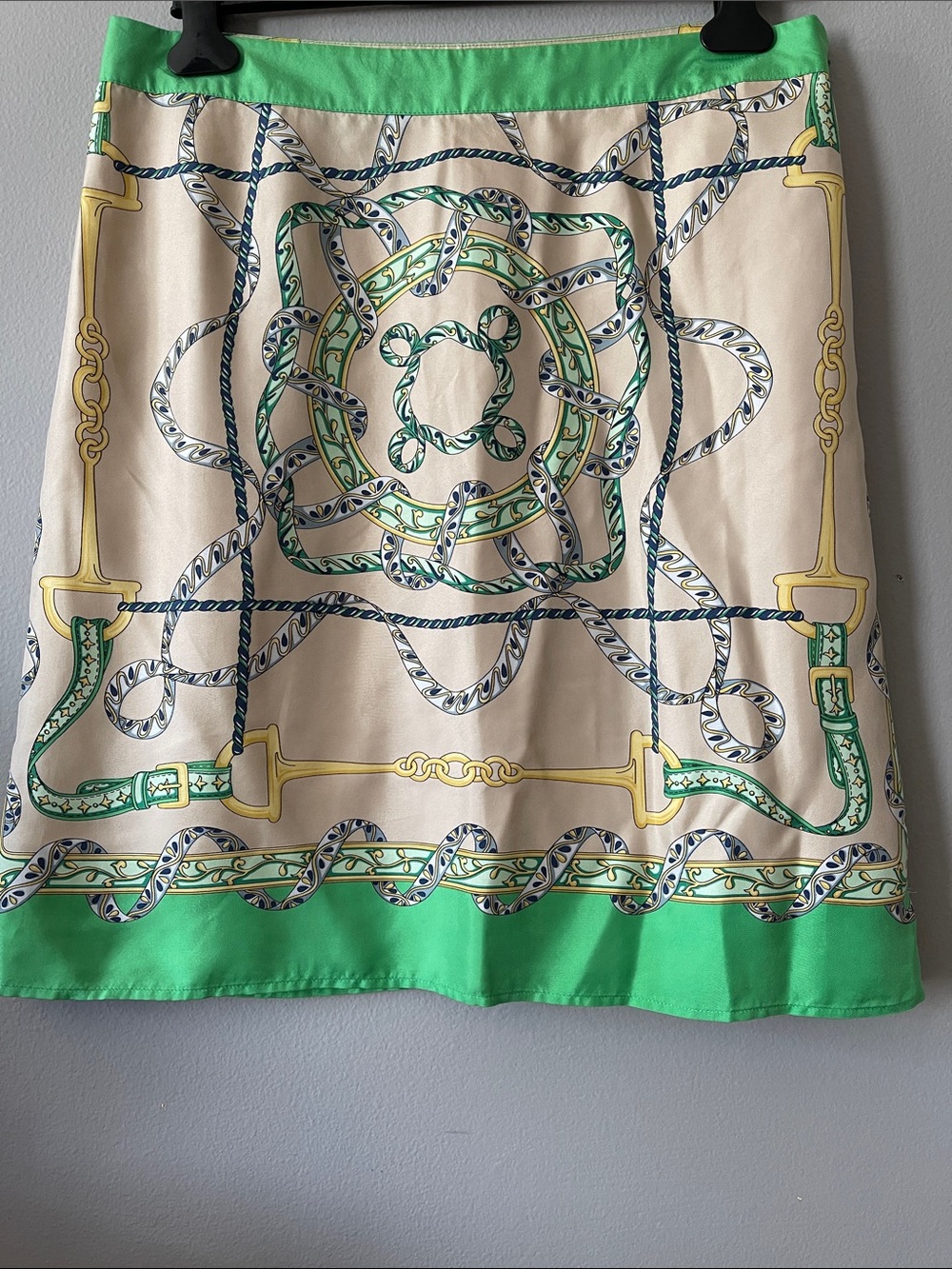 SILK Y2K Green Trim Cream equestrian-themed design Skirt